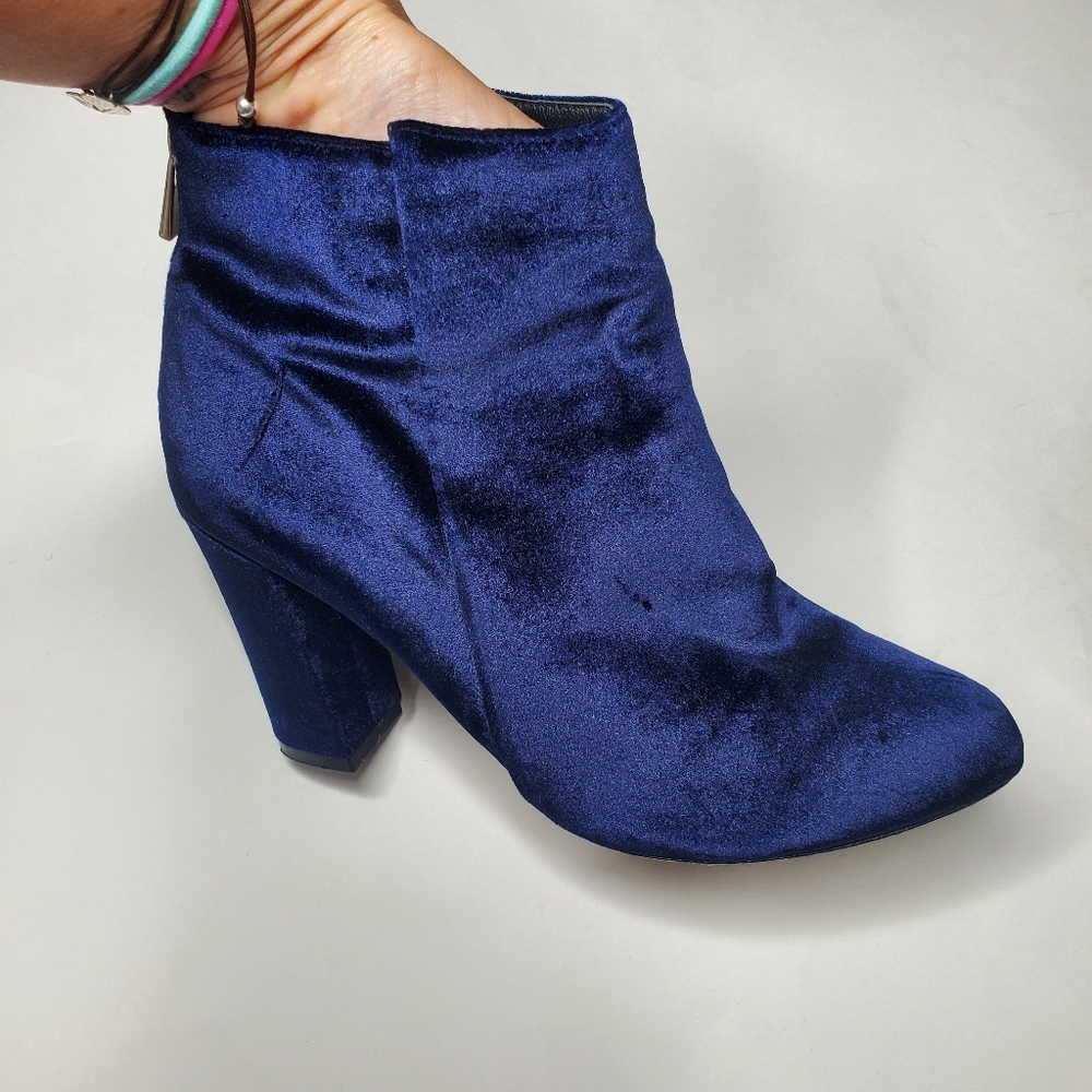 Raye Blue Velvet Ankle Booties 7.5